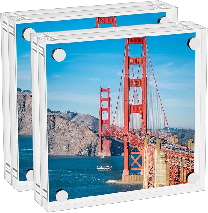 RPSENNA Mini Picture Frame 3x3 inch Acrylic Magnetic Photo Card Frame 20mm Thick Double SidedDesktop Display Frames for Cards Photos Office Home Decor 2 PCS