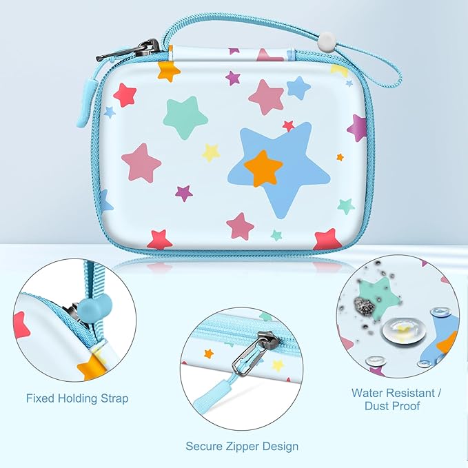 FINTIE Kids Camera Case Compatible with Goopow/Seckton/Dylanto/Mgaolo/Masterbee/CIMELR/Desuccus Kids Digital Camera Toys, Children Carrying Bag, Birthday Festival Gift, Colorful Stars