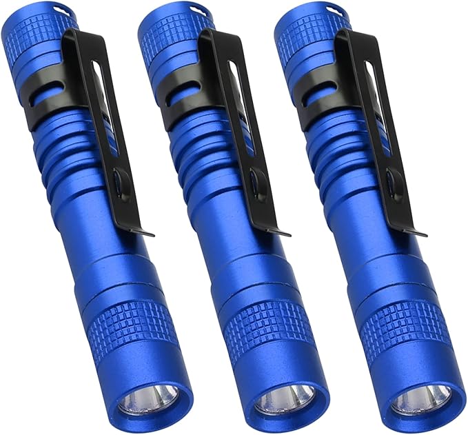 Mini Flashlight, AAA Small Pen Light with Clip, Portable 500lm Pocket Pen Flashlight for Inspection Repair Outdoor Emergency (3 Pack, Blue, 3.5")
