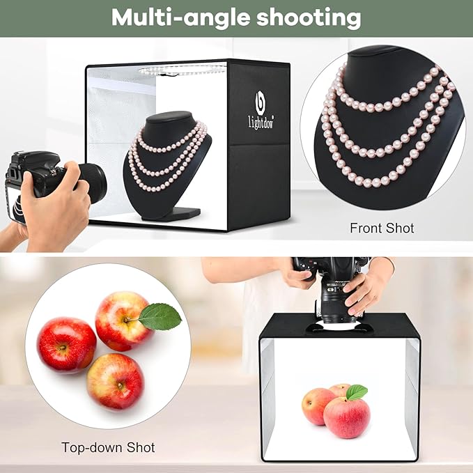 Lightdow 16"x16"x12" Photo Studio Light Box Photography with 120 LEDs (CRI>95), 6 Backdrops - Portable/Dimmable/Versatile Folding Shooting Tents for Toys/Jewelry/Watches/Cosmetics Photography