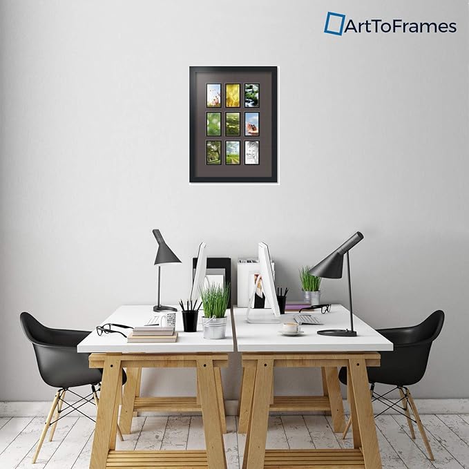 Art to Frames Double-Multimat-1046-119/89-FRBW26079 Collage Photo Frame Double Mat with 9-3x5 Openings and Satin Black Frame