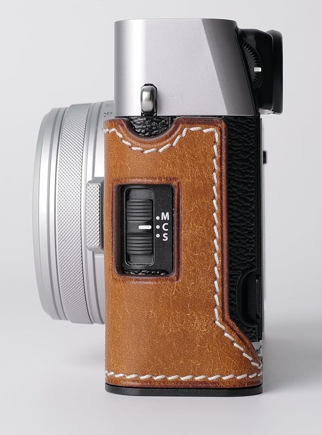 Genuine Leather Camera Half Case for Fujifilm X100VI - Top Layer Cowhide Body + Metal Base Plate - Hand Shank Free Design (Palm Yellow)
