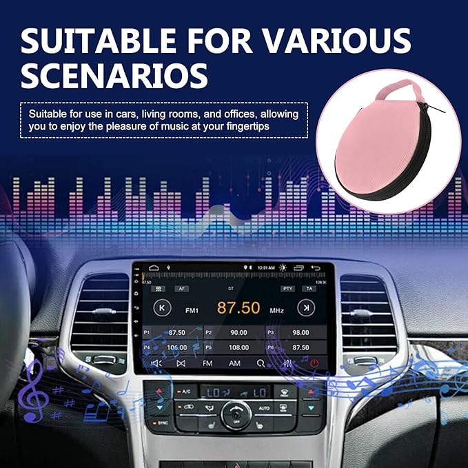 Car CD Case, 20 Capacity Oxford Cloth CD Protective Holder with Transparent Film Divider, Waterproof Portable Round Disc Case with Reinforced Handle, Universal DVD Organizer Wallet (Pink)