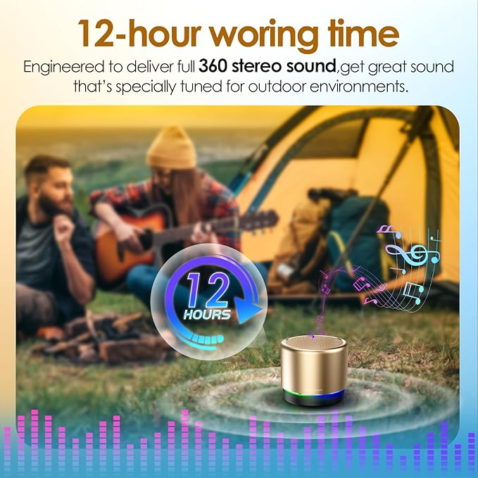 Mini Bluetooth Speaker with BT5.4, 12H Battery Life & Noise Reduction Mic – Portable Wireless Speakers for Work, Party, and White Elephant Gifts for Adults, speakers bluetooth wireless with Tws