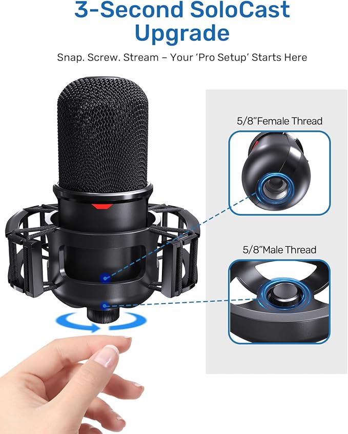 Custom Built for HyperX SoloCast Shock Mount, 2026 Upgrade Anti-Vibration Suspension Elastic Shock Mount Holder Clip Mics Stand Compatible with SoloCast Microphone