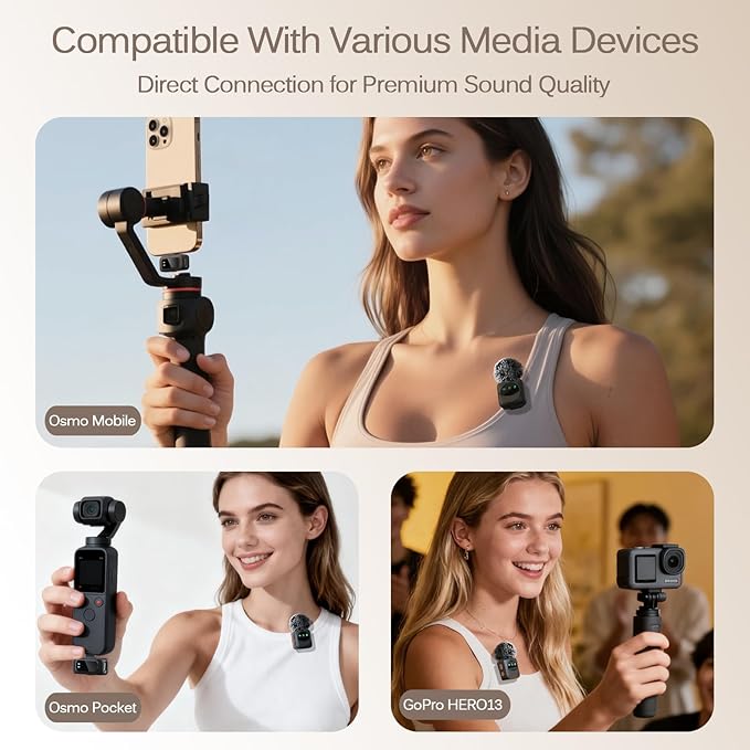 Ai Mini Mic Wireless Lavalier Microphone System (2TX+2RX+Case), Magnetic & Clip-On Microphone for iPhone, Android, Vlogging, Studio-Quality Sound, 48H Battery, Ai Noise Cancelling