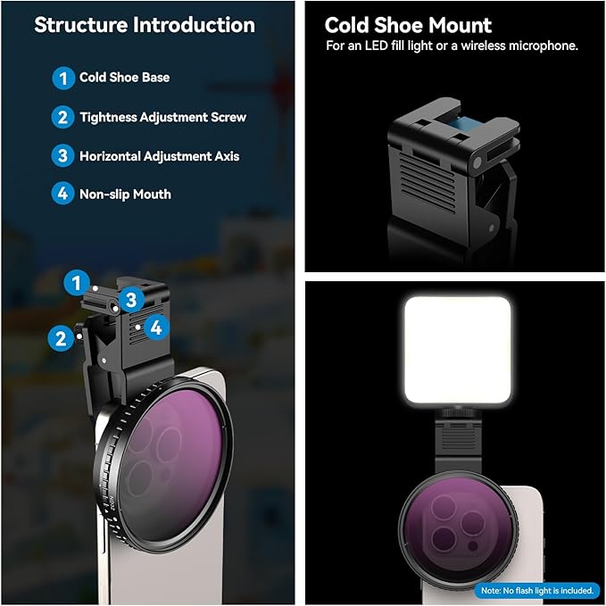 APEXEL ND Filter 67mm Variable ND2-ND400 for iPhone/DSLR Neutral Density Filter for iPhone Camera Lens 16 15 14 13 12 Pro Max Samsung Galaxy Huawei with Adapter Ring, Universal Clip, Cold Shoe