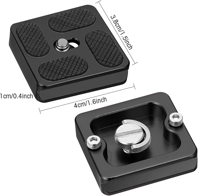 Frienda 2 Pieces Metal Quick Release Plate with 1/4''-20 Camera Screw Tripod Mount Plate Fits Standard for DSLR Camera Tripod Ball Head (Black,Pu40)