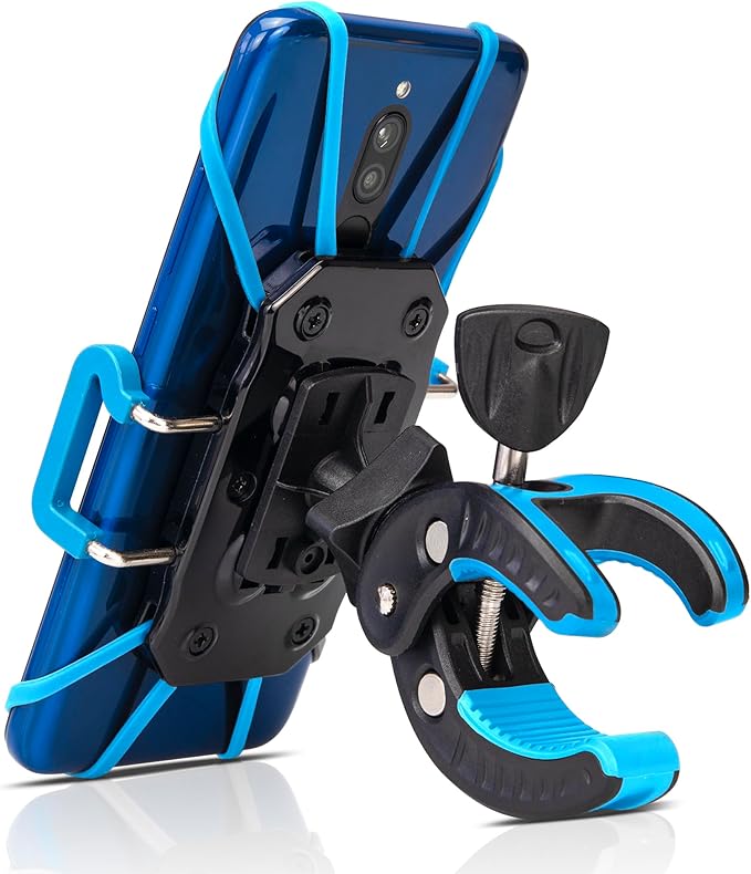 Baby Stroller Phone Holder, Shopping Cart, Golf Cart, Push Cart, Bike Phone Mount, for Motorcycle, Scooter, ATV, Boat, Spin Bike, Treadmill, Handlebar- Universal- iPhone, Cell Phone Clamp (Blue)