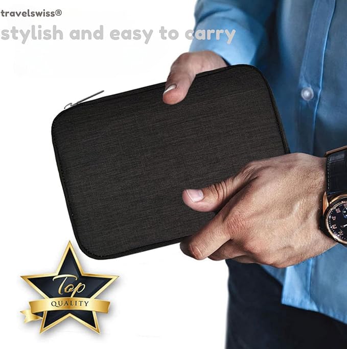 Travel Case Carry Pouch Electronic Accessories Organizer Portable Waterproof Double Layers All-in-One Storage Bag for Power Bank USB Cable Mouse Cords Charger Phone Earphone Flash Drive Black