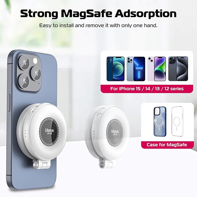 ULANZI Magnetic Selfie Light White, LED Fill Light Compatible with Magsafe, LED Selfie Ring Light Included Sticky Ring for Phones, for Selfies/Photography/TikTok/Zoom Calls/Video Conference Color