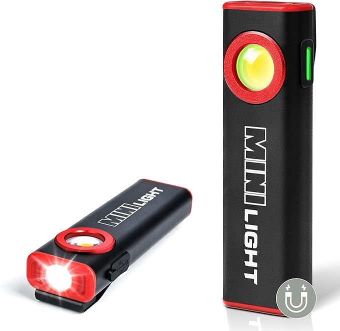 lexall Flashlight, 1600 Lumens Mini Magnetic Flat EDC Flashlight with Clip, 3 Modes Portable Ultra-Light Bright Waterproof Pocket Light for Working, Camping, Repairing, Emergencies