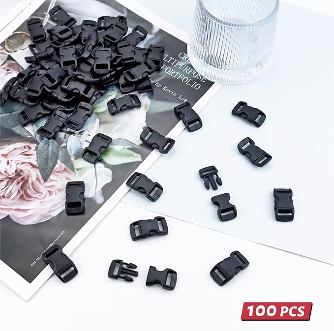100 Pack Black Plastic Curved Buckle, 3/8 Inch Side Release Quick Buckles Backpack Buckle for Luggage Straps Webbing Belt Tactical Bag Gear Waistcoat Pet Collar