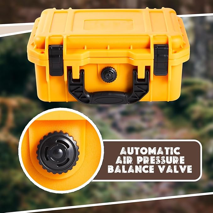 Relaxweex 1 Pcs 14.3 x 11.4 x 4.5 Inch Waterproof Hard Case with DIY Customizable Foam Insert Portable Protective Case with Knife for Camera Drones Equipments Tools Test Instruments (Yellow)