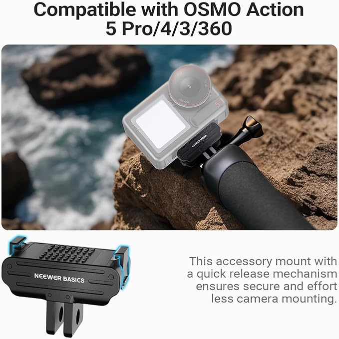 NEEWER Magnetic Quick Release Mount Adapter Compatible with DJI OSMO Action 5 Pro 4 3 360, Foldable Action Camera Stand Base Bracket Accessories, 2 Prong & 1/4" for Video Recording Filming, DP04