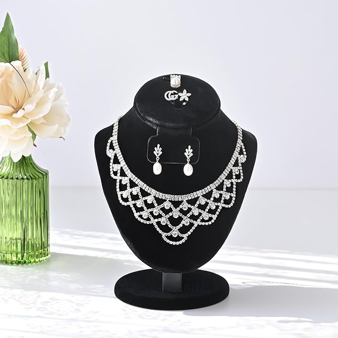 MOOCA Jewelry Display, Black Velvet Stand, Necklace Mannequin, Adjustable Hook, Wood Base, Fits Choker Necklaces, Jewelry Storage