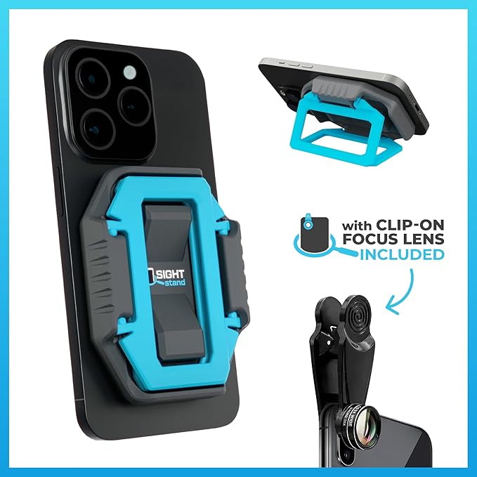 SightStand Phone Stand Magnifier with Clip-On Focus Lens – Universal Smartphone Holder for Reading Assistance – Sturdy Grip, Adjustable, Secure Hold, Durable, Works with Any Phone