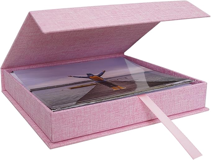Cherrich 5x7 Photo Storage Box, Premium Linen Memory Box for Photos, Pictures, Certificates, Scrapbooking Supplies & Jewelry - Portable, Stackable Organizer for Home, Crafters & Collectors