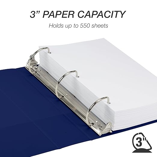 Samsill Durable 3 Inch Binder, Made in The USA, D Ring Binder, Customizable Clear View Cover, Dark Blue, Holds 625 Pages