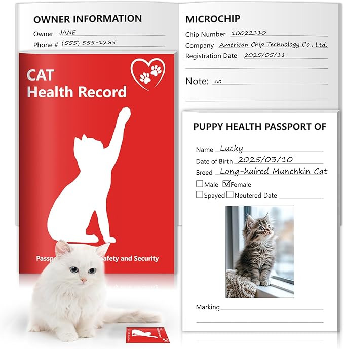 1 Pack Kitten Shot Record Book 12 Sheets Per Pack Cat Health Record Booklets Feline Health Records 5 * 3.5inch Cat Vaccination Records Book Cat Health Records for Pet Lovers Kitty Nursing Supplies
