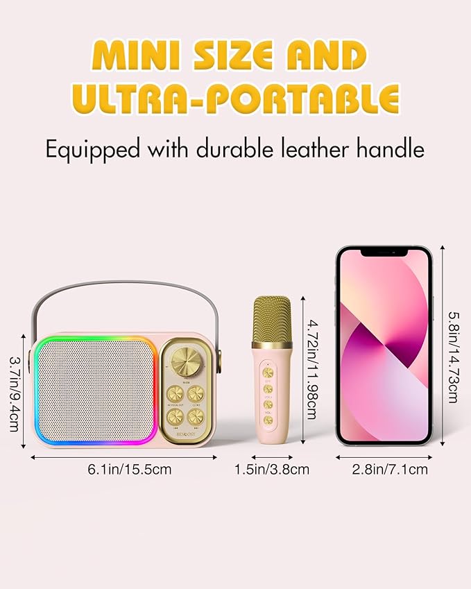 LED Kids Karaoke Machine-Portable Bluetooth Speaker & Microphones | White Elephant Gifts | Christmas Stocking Stuffer | Birthday Toys for 3-12+ Years Old Girls Boys(Colorful)