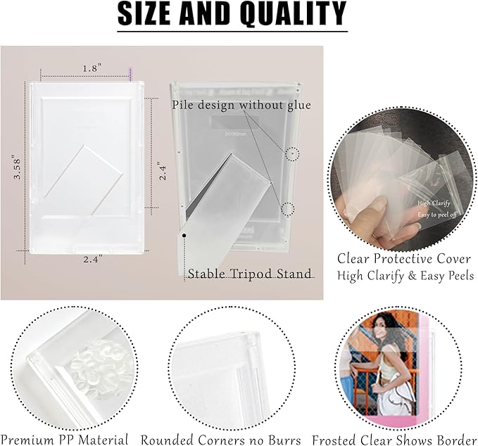 JOYZO 2x3 Picture Frames for Fujiiflm Instax Mini Film, Mini Frosted Clear Desk Picture Display, 6 Pack Small Photo Frames with Protective Covers and Super Cute 3D Puffy Stickers