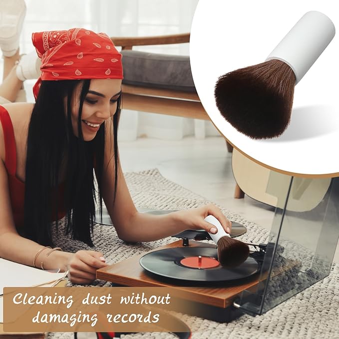 3 Pcs Vinyl Record Cleaning Brush Wooden Anti Static Dust Record Vinyl Cleaner Kit Player Accessories Gift for Music Lovers(Light Grey)