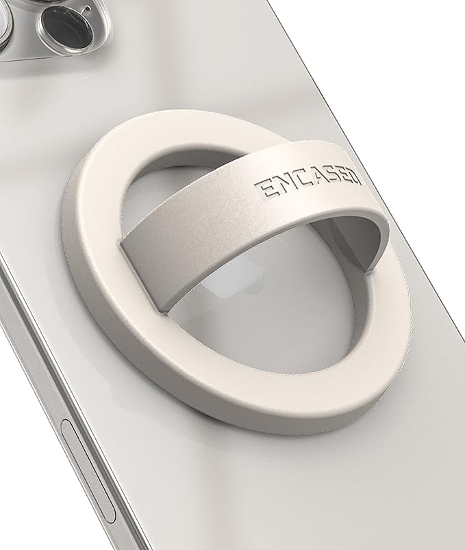 Encased Magnetic Phone Grip Holder (Compatible with MagSafe) Thin Silicone Finger Loop Ring for iPhone (Ivory)