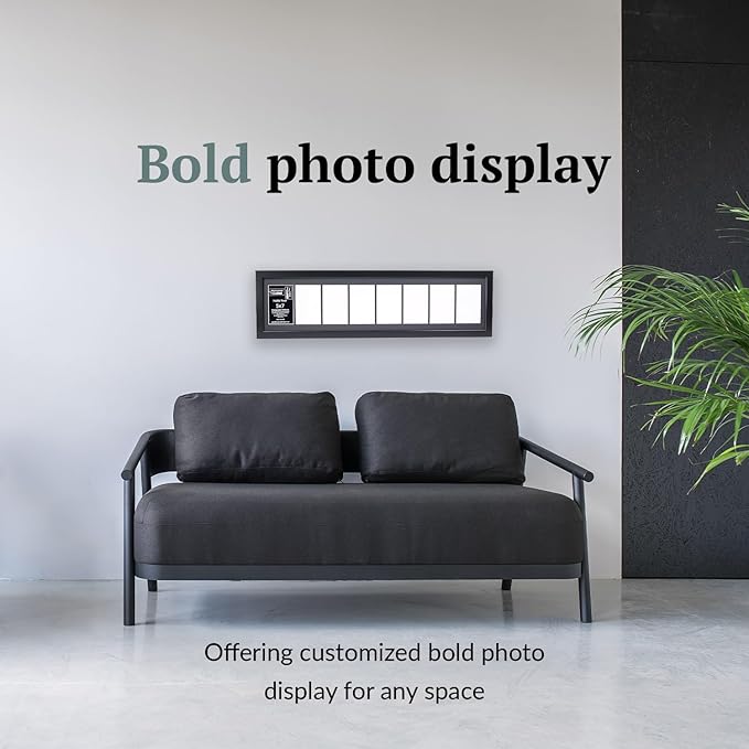 Creative Letter Art - 8 Opening 5x7 Black Picture Frame with 10x40-inch Black Mat Collage including Full Strength Glass, Alphabet Photography