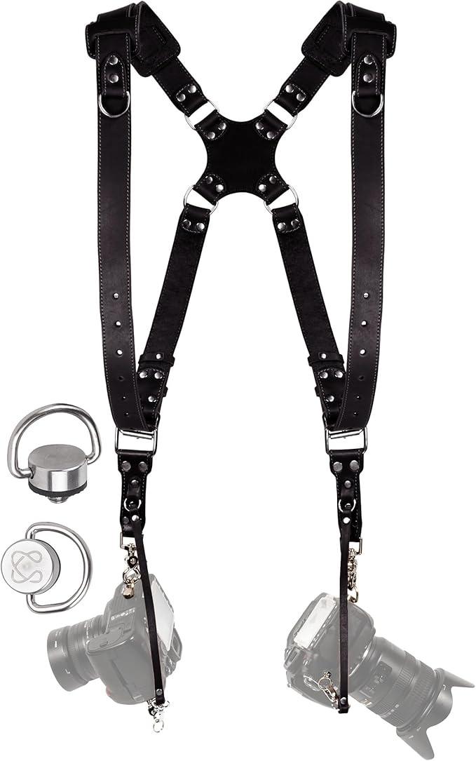 C Coiro Camera Harness for 2 Cameras Dual Shoulder Leather Camera Strap for DSLR/SLR, Camera Straps for Photographers