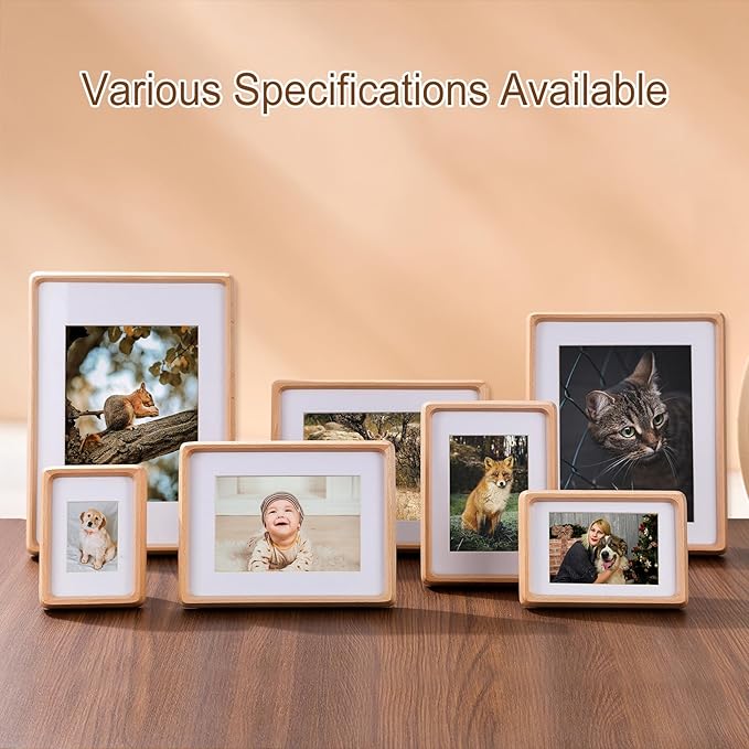 Kattepote Wooden Small Photo Frame 5x3.5 inch, Smll Picture Frames Display 2x3 Inch with Mat or 3.5x5 without Mat, with High Clear Acrylic, for Landscape or Portrait Orientation, Wall-Mount & Tabletop