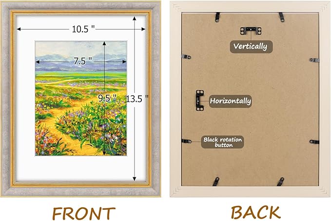 Golden State Art,11x14 Ornate Picture Frame for 8x10 Photo with Mat or 11 x 14 Prints Without Mat, Real Glass Wall Display Horizontally or Vertically (Color:Antique Gray Gold)