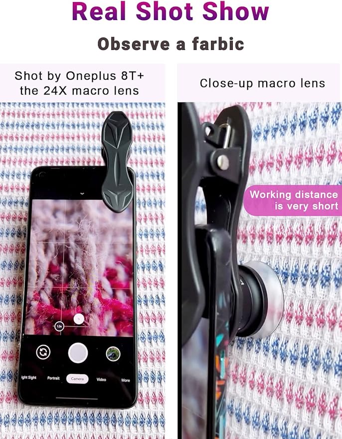 APEXEL 12X / 24X Macro Lens, Macro Lens for iPhone with Universal Clip, HD Phone Attachment for Phone Camera, iPhone Photograph Accessories Fits for All Cellphone and Pads Mini Microscope