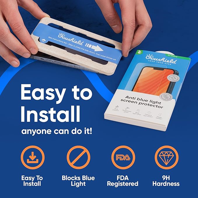 Ocushield Anti Blue Light Tempered Glass Screen Protector for iPhone 12 Mini 5.4" - Protect Your Eyes, Reduce Migraines & Improve Sleep
