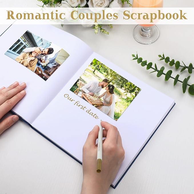 Colarr Hardcover Couples Scrapbook 144 Pages 8.7 x 8.7" Couples Photo Album Scrapbook Journal for 1 Year Wedding Memory Anniversary Photo Book Gift with 2 Markers
