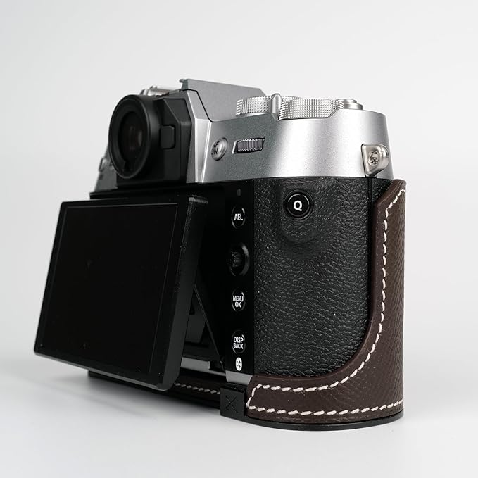 Uchandmade Handmade Genuine Leather Camera Half Case for Fujifilm X-T50/Fujifilm X-T50 Camera Case/Fujifilm X-T50 Case - Top Layer Cowhide Body + Metal Base Plate (Dark Coffee)