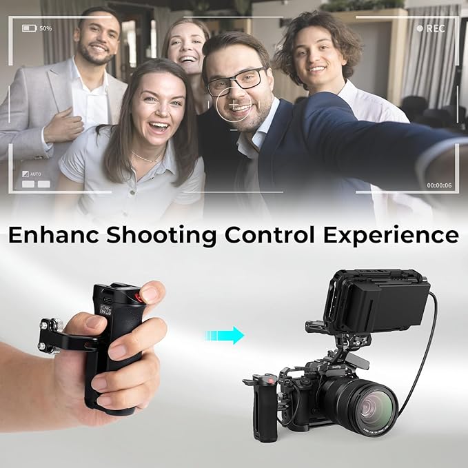 SMALLRIG Threaded Side Handle with Record Start/Stop Remote Trigger, 3 Control Cable, Compatible with Sony A7 III/ FX3/ A6600, for Canon R5II/ R5C, for FUJIFILM X-H2S/ X-T5, for Panasonic S5 II/ GH5