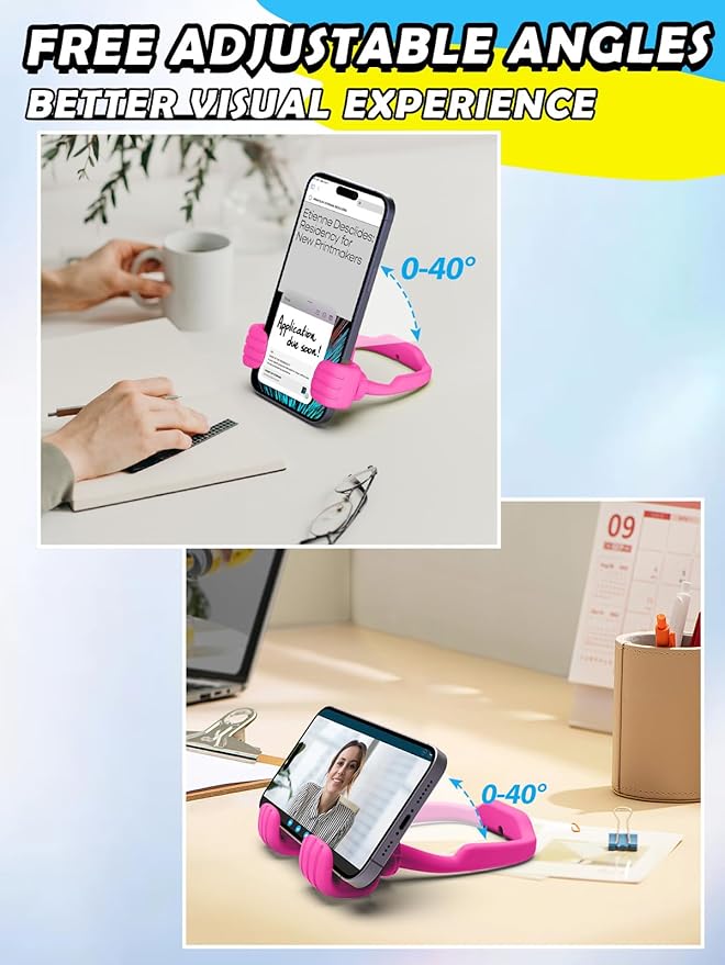 Easter Basket Stuffers Gifts for Teens Girls Her Women Cell Phone Holder: Thumbs Up Lazy Phone Holder for Desk Gifts for Adults Kids Teenager Wife Mom Funny White Elephant Useful Trendy Stuff Hot Pink