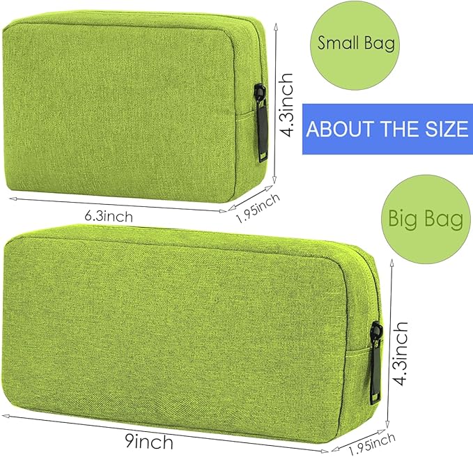 Electronics Organizer Case, Cable Organizer Bag Waterproof Electronic Accessories Case Travel Electronic Carrying Bag for Cable, Cord, Charger, Phone, Power Bank, Earphone (Big-Green)