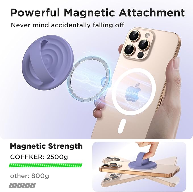 Magnetic Phone Grip Ring Holder, Liquid Silicone Magnet Cell Phone Grip Finger Loop, Compatible with Magsafe, Back of Phone for iPhone 17/16/15/14/13/12 Series, Lavender