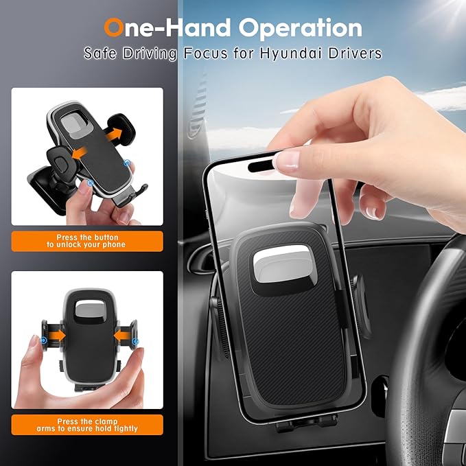 Phone Holder for 2024-2025 Hyundai Sonata/Kona&2022-2025 Ioniq 5/2026 Ioniq 9 Accessories|18N SuperHold Tech|360° Rotate&Anti-Shake|Fits 99% Phones