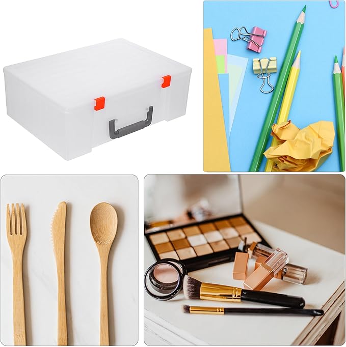 BESPORTBLE Large Photo Storage Box with Handle, Multi-Compartment Photo Case Keeper for Organizing Pictures, Stickers, Cards, and Crafts, Portable Archival Organizer for Home and Travel