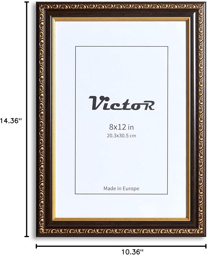 VictoR Picture Frame Chagall 8x12 Black Gold - Vintage Picture Frames with Shutterproof Acrylic Glass - 8 x 12 Photo Frame - Black Picture Frames - Antique - only for hanging