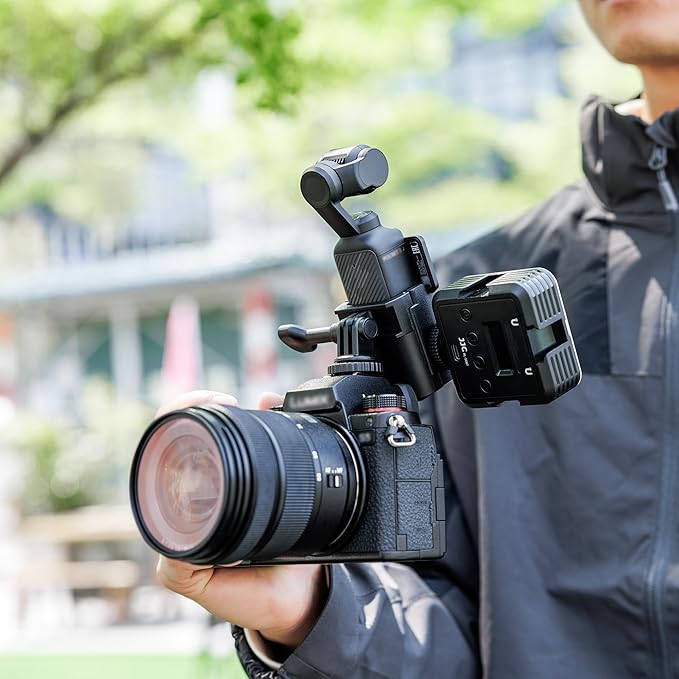 JJC 3-in-1 Expansion Adapter for DJI Osmo Pocket 3, Pocket3 Tripod Mount & Hot Shoe Camera Extender Converter, 1/4-20 Stick Handle Bracket Accessories, with Action Camera Port & Cold Shoe Holder