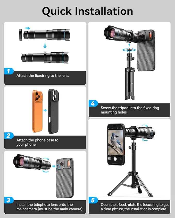 Evil eye 36X Telephoto Lens for iPhone 17 Air, High Power HD Telephoto Phone Lens with Tripod, Phone Lens Attachments for Travel, Concert, Exploration