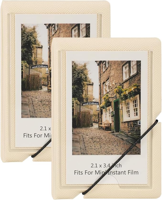 Mini Instant Film Polaroid Photo Album Book For 3 Inch Fujifilm Instax Mini 12 11 9 99 8 7+ 40 EVO Camera Film, HP Sprocket, K-pop Photocards (Beige, 2 Pack)