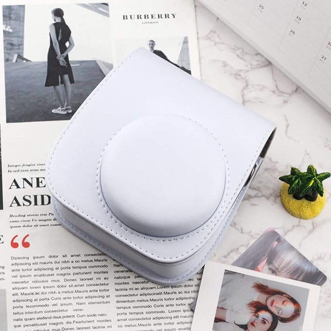 Frankmate Protective Case Compatible with Fujifilm Instax Mini 12 11 9 8 Instant Film Camera with Pocket and Adjustable Strap (White)