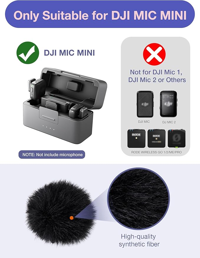 YOUSHARES Microphone Wind Muff Compatible with DJI Mic Mini - 2 Packs Furry Windproof Cover Suitable for DJI MINI 2024 Wireless to Reduce Wind Noise