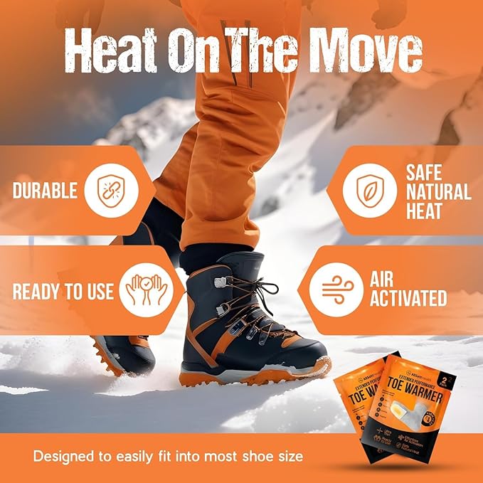 Toe Warmers for Feet – 50 Pairs (100 Warmers) | 10+ Hour Self-Adhesive Feet Warmers, Foot Warmers Bulk, Ultra-Thin Disposable Heat Pads for Shoes & Boots