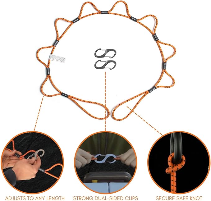 LoopRope | Bungee Cord with Hooks Tie Down System | Adjustable Cargo Strap | Knot Free | Truck, RV, ATV, Camping,Outdoor Accessory, Multipurpose | Loop, Clip and Go | 2 Carabiners | 5 Feet